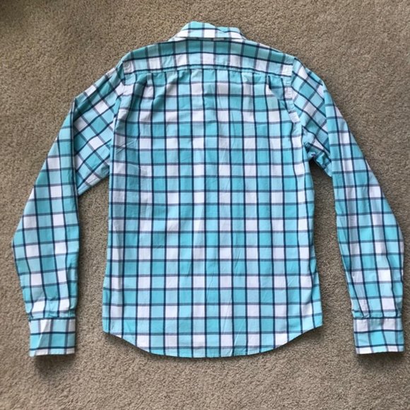 Men's Hollister Teal and White Checkered Button Up - Picture 9 of 10